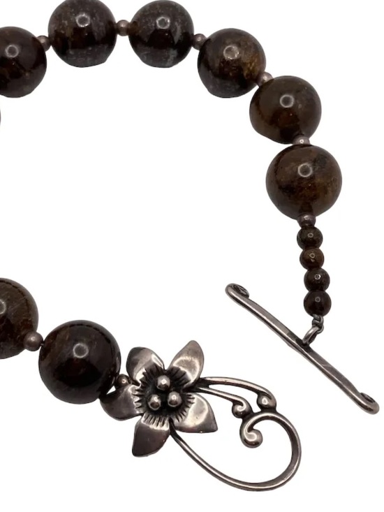 Silpada Jewelry - Silpada Sterling Silver Bronzite Bead Bracelet with Floral Ornate Toggle Clasp